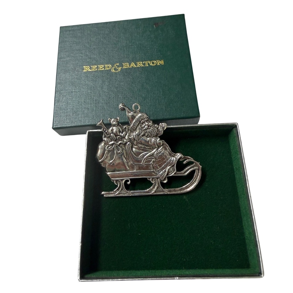 Reed & Barton Santa in Sleigh Silverplate Christmas Ornament with Box